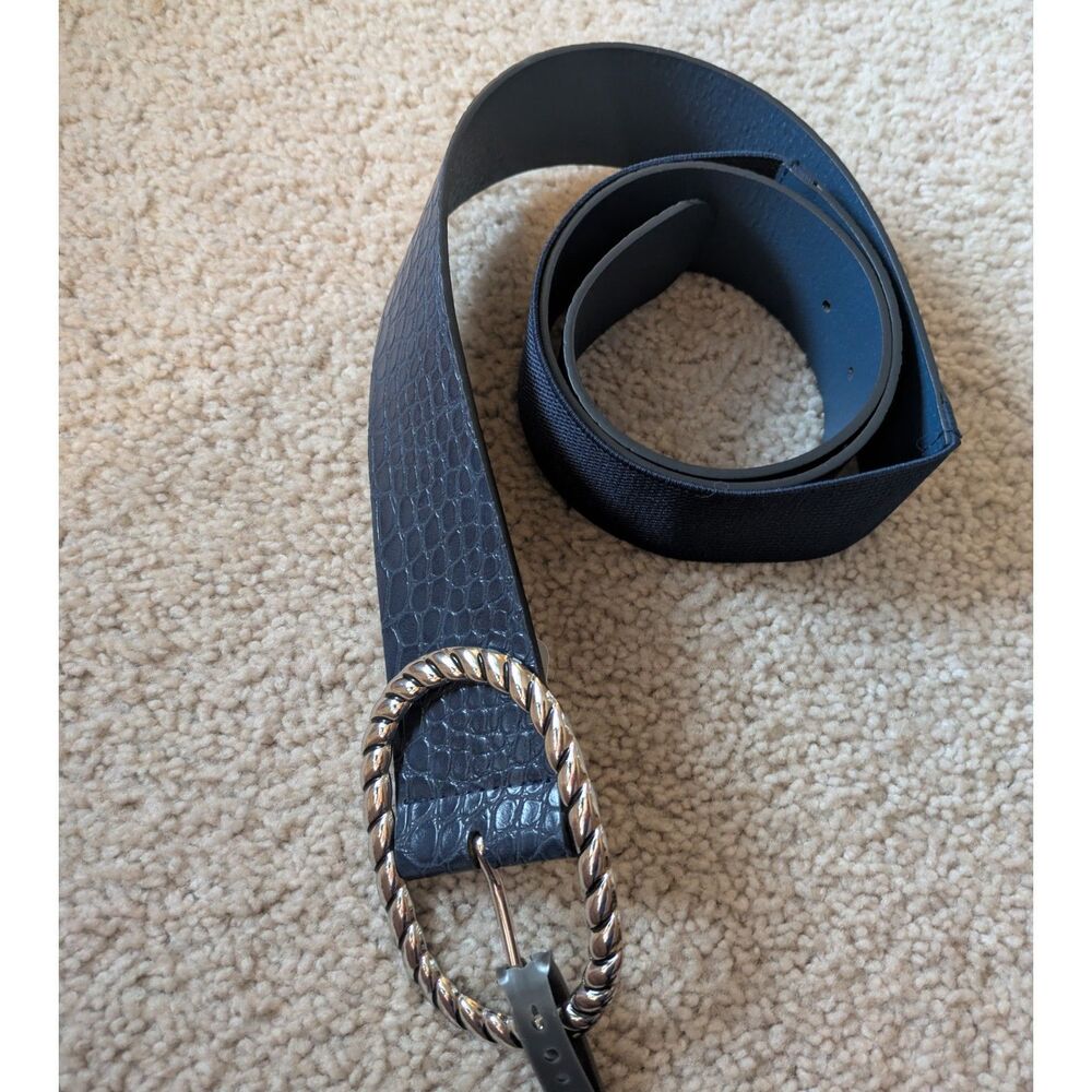NWT Lane Bryant Navy Blue Textured Belt w/ Silver Buckle Sz 22/24 3XL